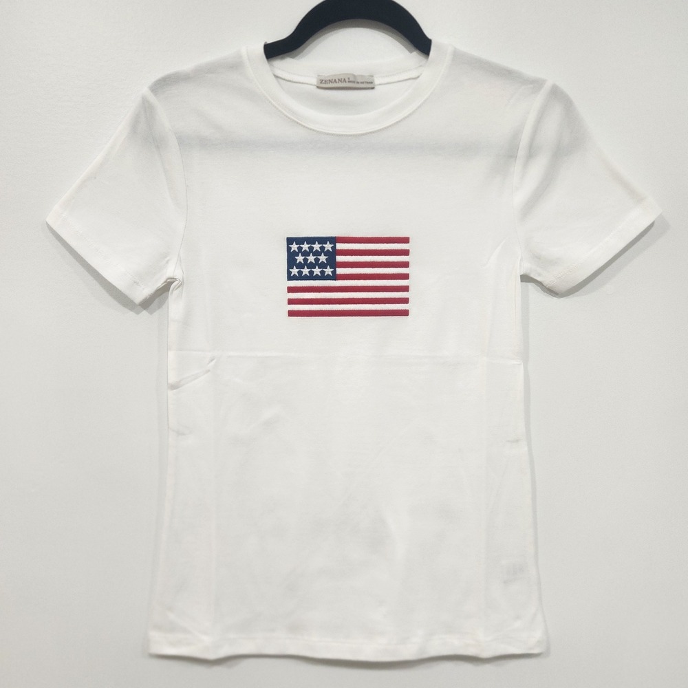 Women's M Zenana‎ Tee Embroidered American Flag NWT
